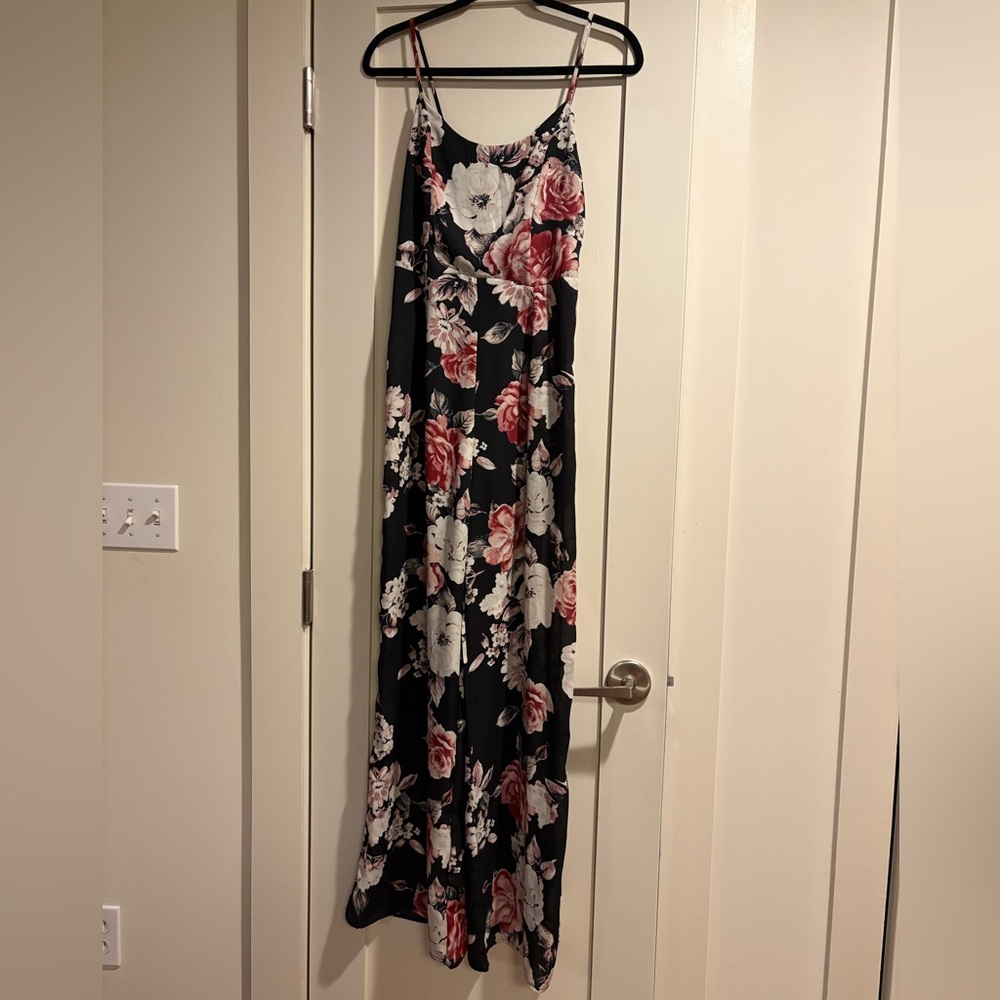 Floral Jumpsuit, Lace-Up Back Size S